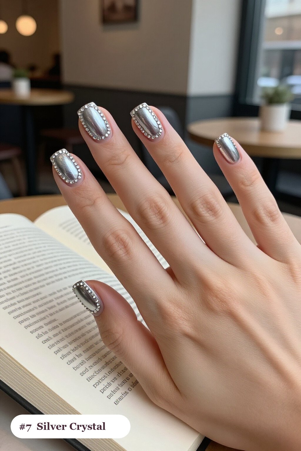 Silver Square Nails Decorated with Crystal Rhinestone Rows - christmas square nails short Silver Square Nails Decorated with Crystal Rhinestone Rows - christmas square nails short
