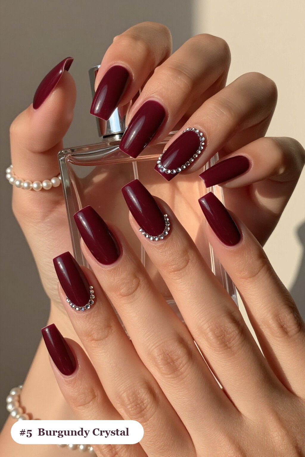 Burgundy Square Nails Lined with Sparkling Crystal Rhinestones at Cuticle - classy fall nail ideas Burgundy Square Nails Lined with Sparkling Crystal Rhinestones at Cuticle - classy fall nail ideas