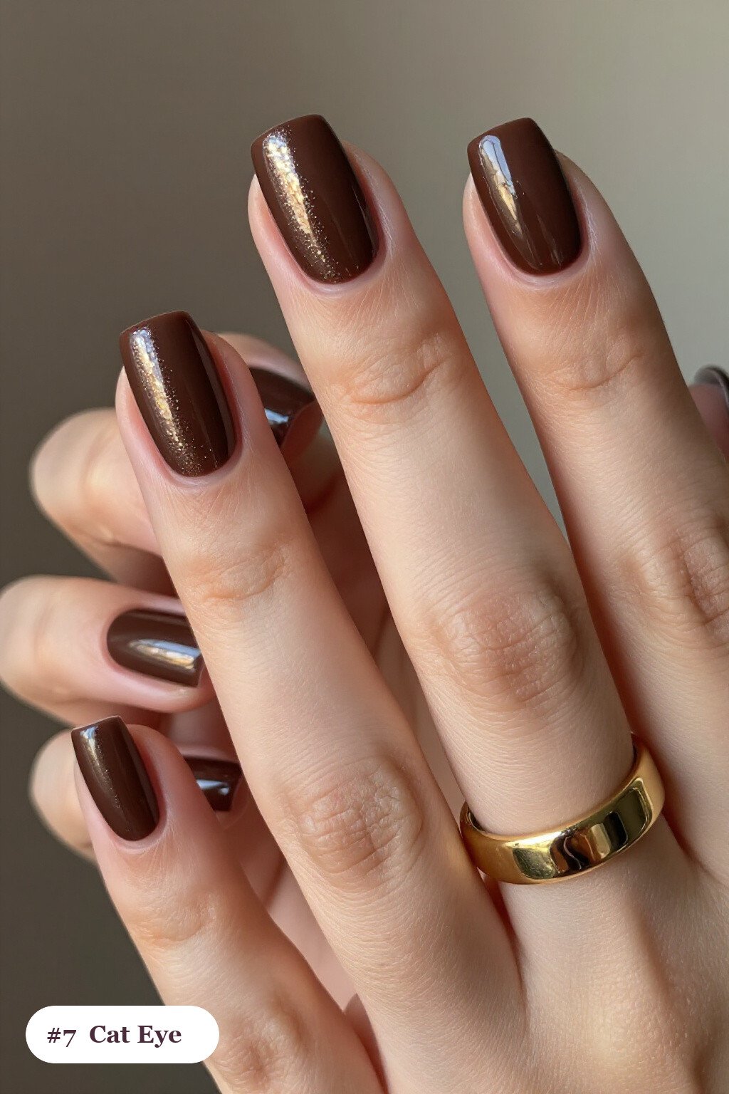 Medium Square Chocolate Brown Nails with Glowing Shimmer Band: How to Make Them Last Longer - classy fall nail ideas Medium Square Chocolate Brown Nails with Glowing Shimmer Band: How to Make Them Last Longer - classy fall nail ideas