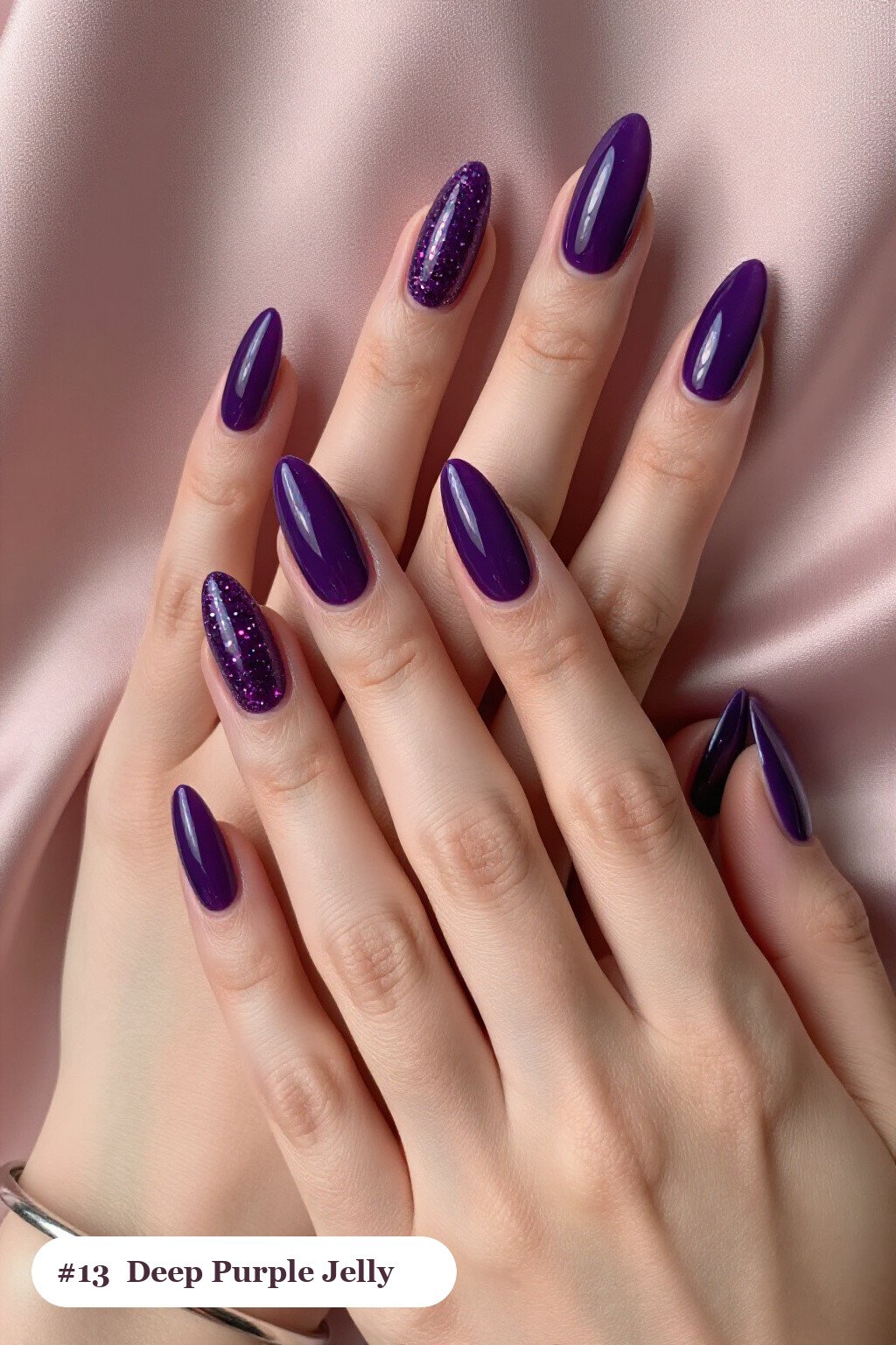 Jelly‑Clear Deep Purple Almond Nails with Encapsulated Glitter - classy halloween nails