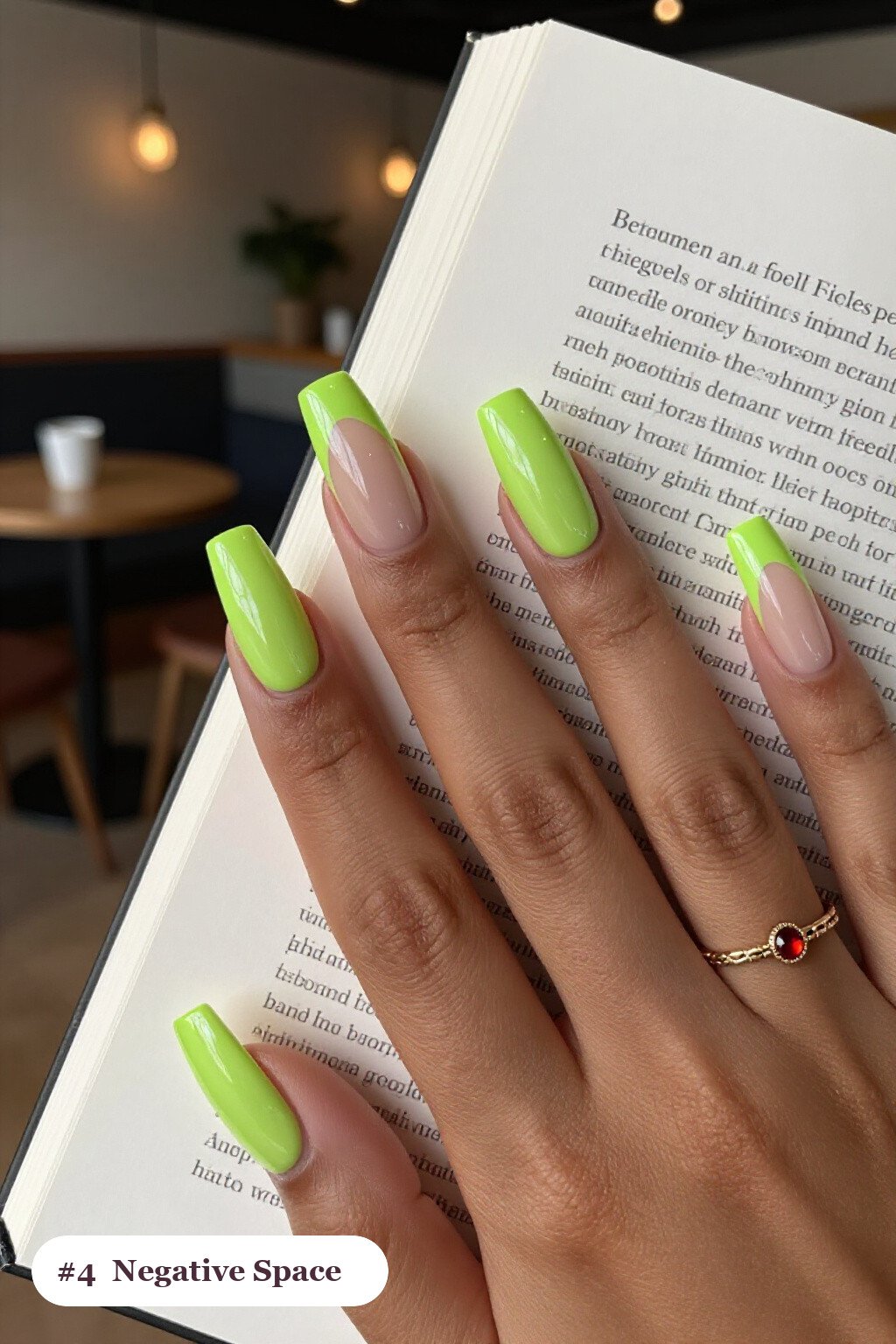 Lime Green Negative‑Space Square Nails with Sheer Nude Windows and Bold Colour Shapes - classy halloween nails