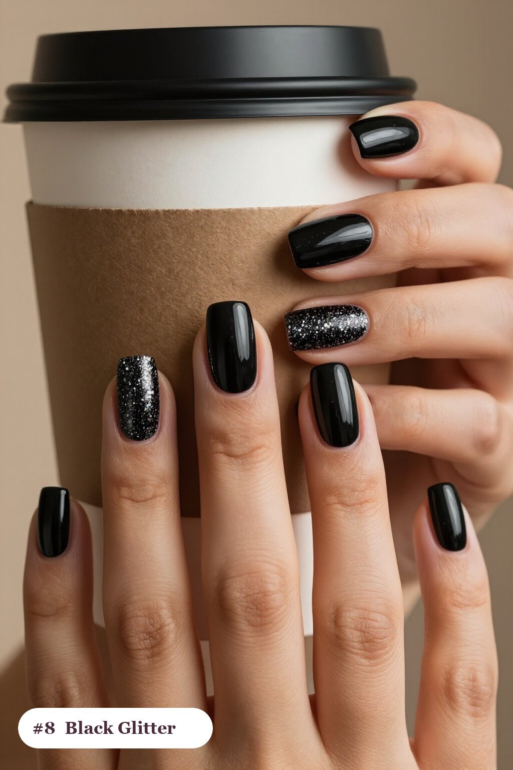 Glitter Gradient Black Coffin Nails: Sophisticated Halloween Nails for Evening Glam - classy halloween nails
