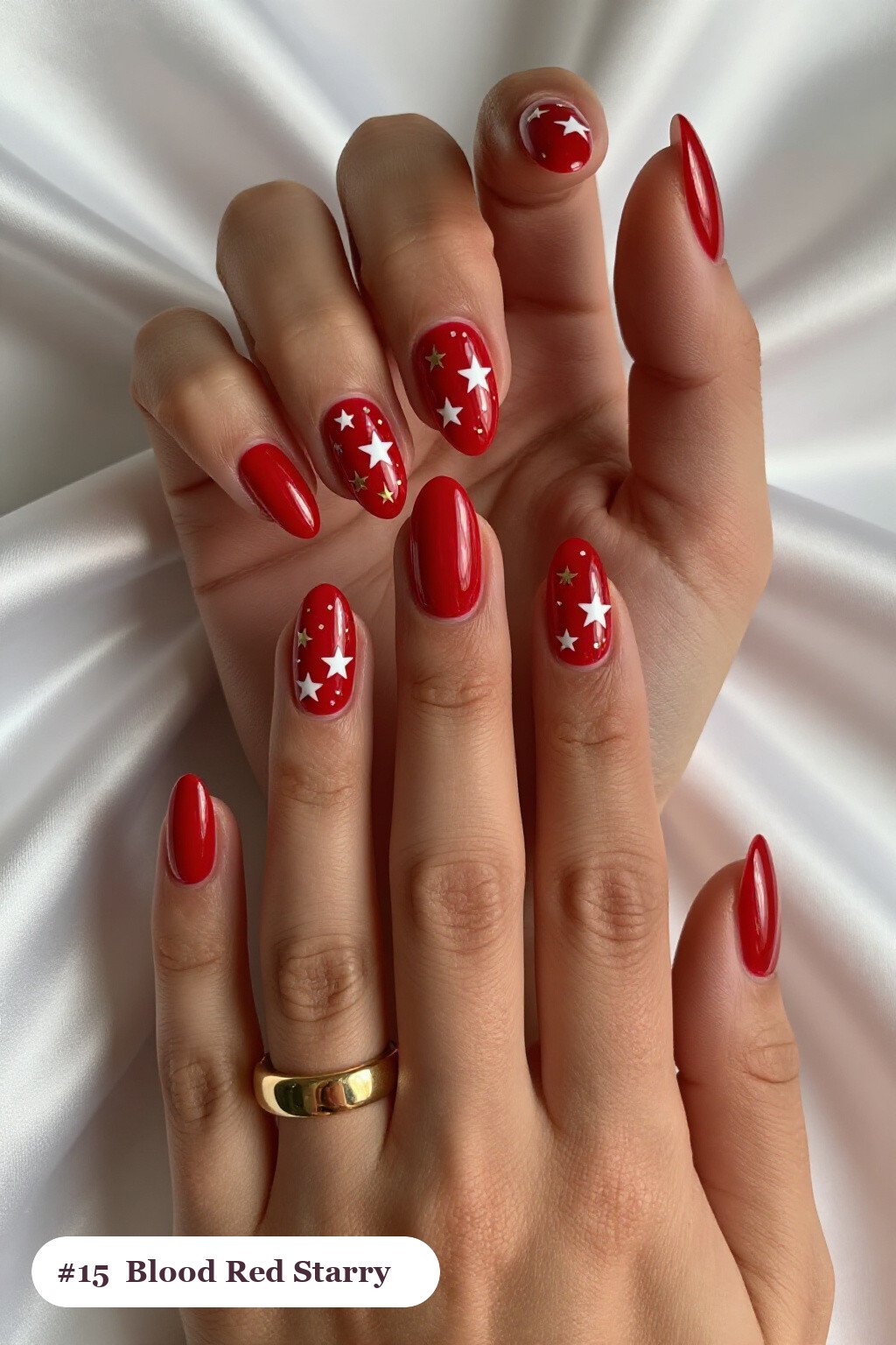 Blood Red Coffin Nails Sprinkled with White & Gold Stars - coffin halloween nails
