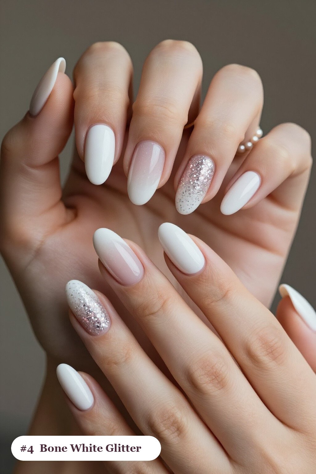 Bone White Coffin Nails with Glitter Gradient from Cuticle - coffin halloween nails