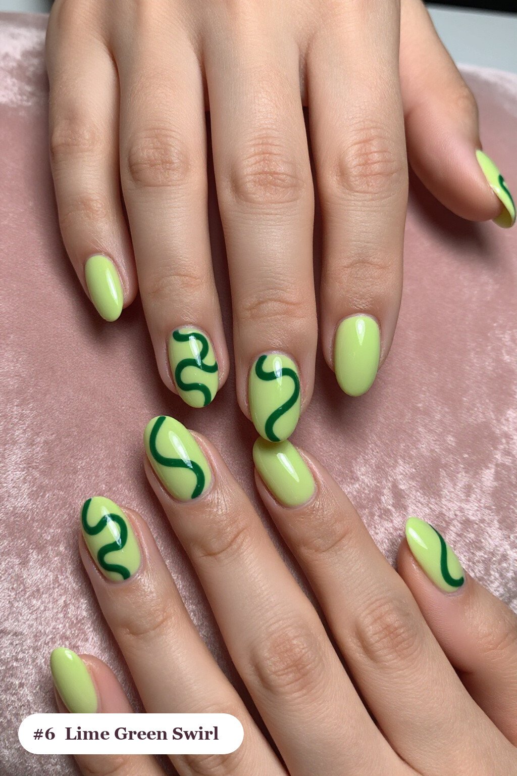 Lime Green Coffin Nails with Bold Hand‑Painted Swirl Lines - coffin halloween nails