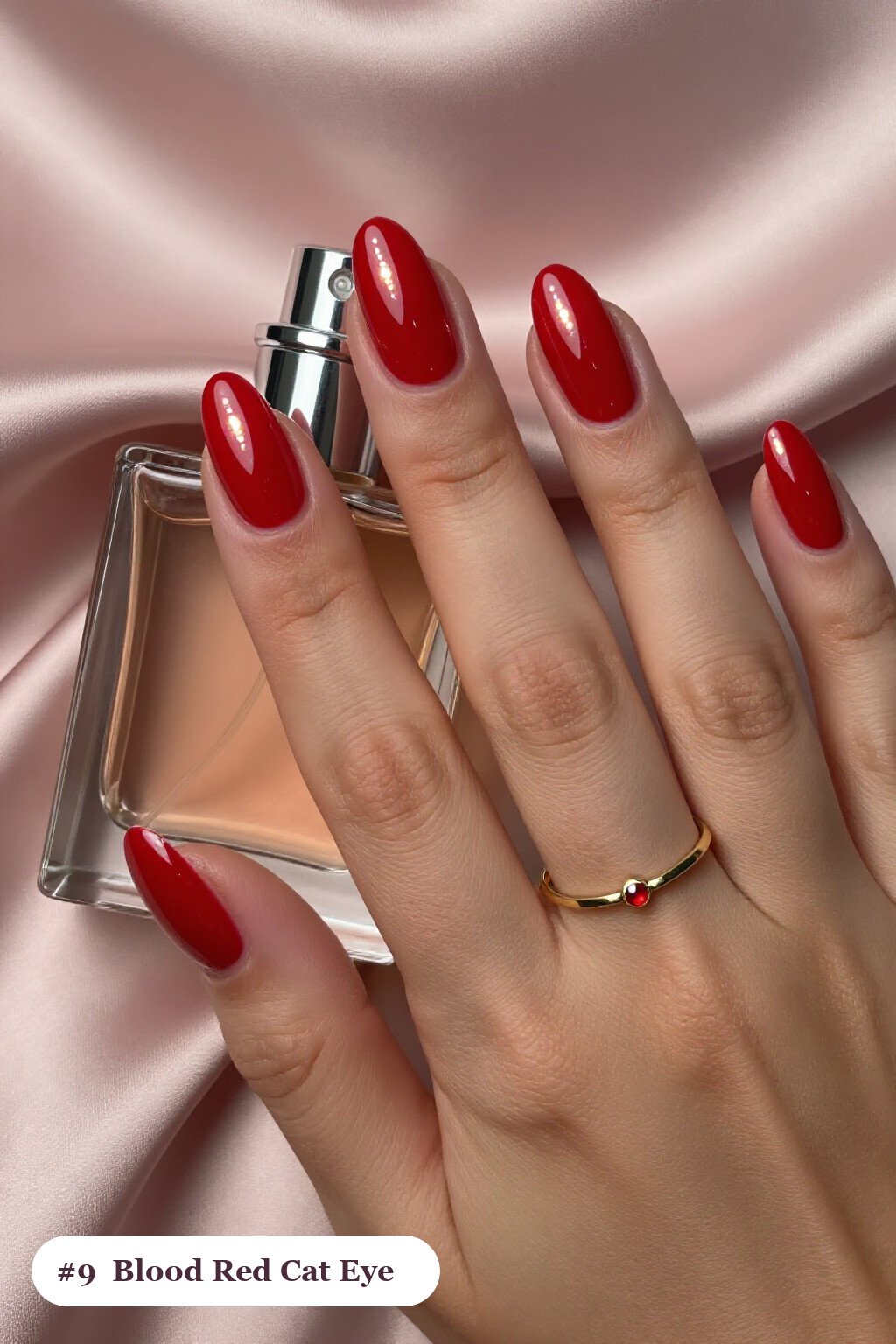 Blood Red Coffin Nails with Centered Glowing Shimmer Band - coffin halloween nails