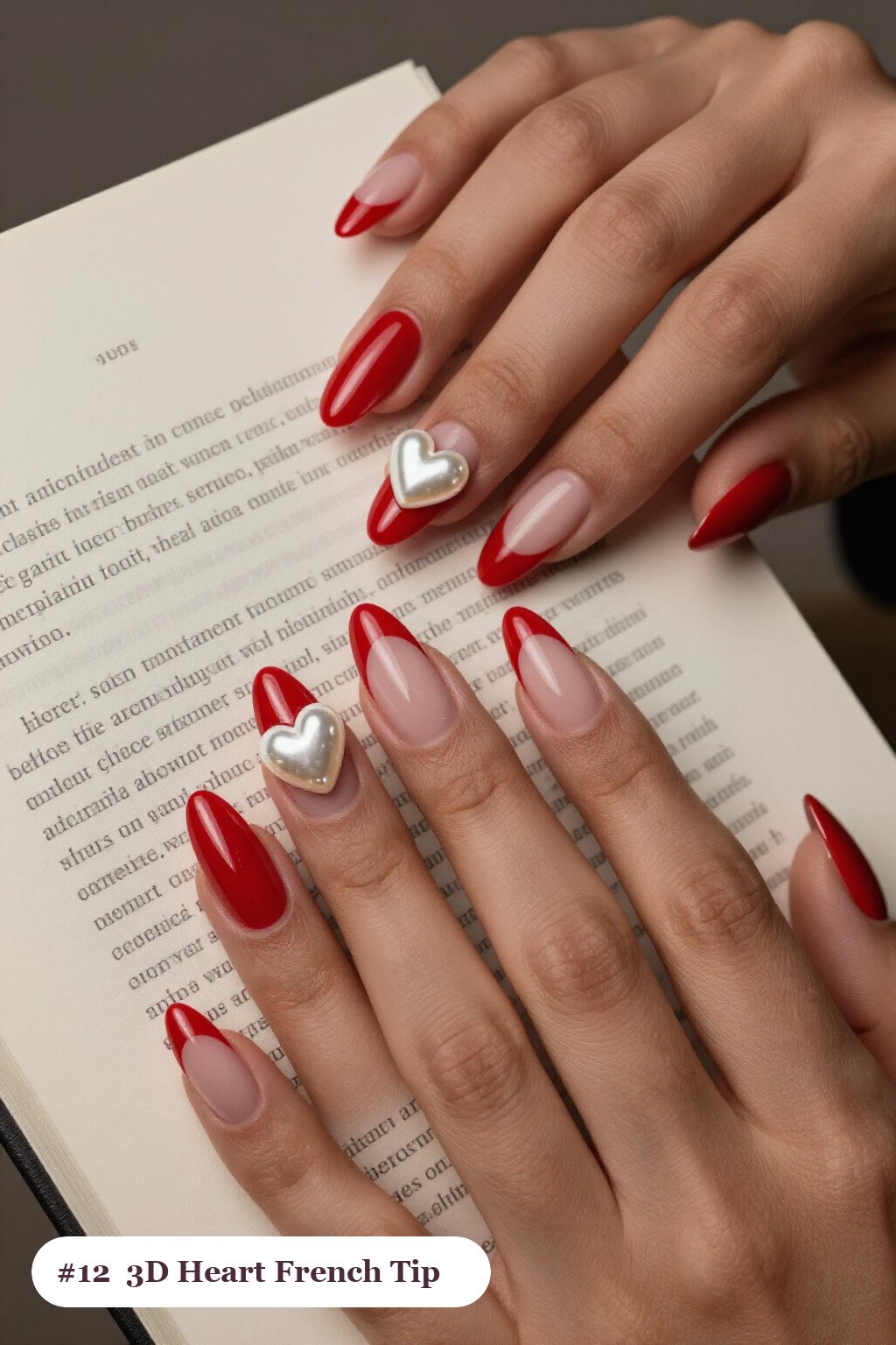 Cherry Red Almond Nails with 3D Hearts and Pearls: How to Make Them Last Longer - colored french tip almond nails Cherry Red Almond Nails with 3D Hearts and Pearls: How to Make Them Last Longer - colored french tip almond nails