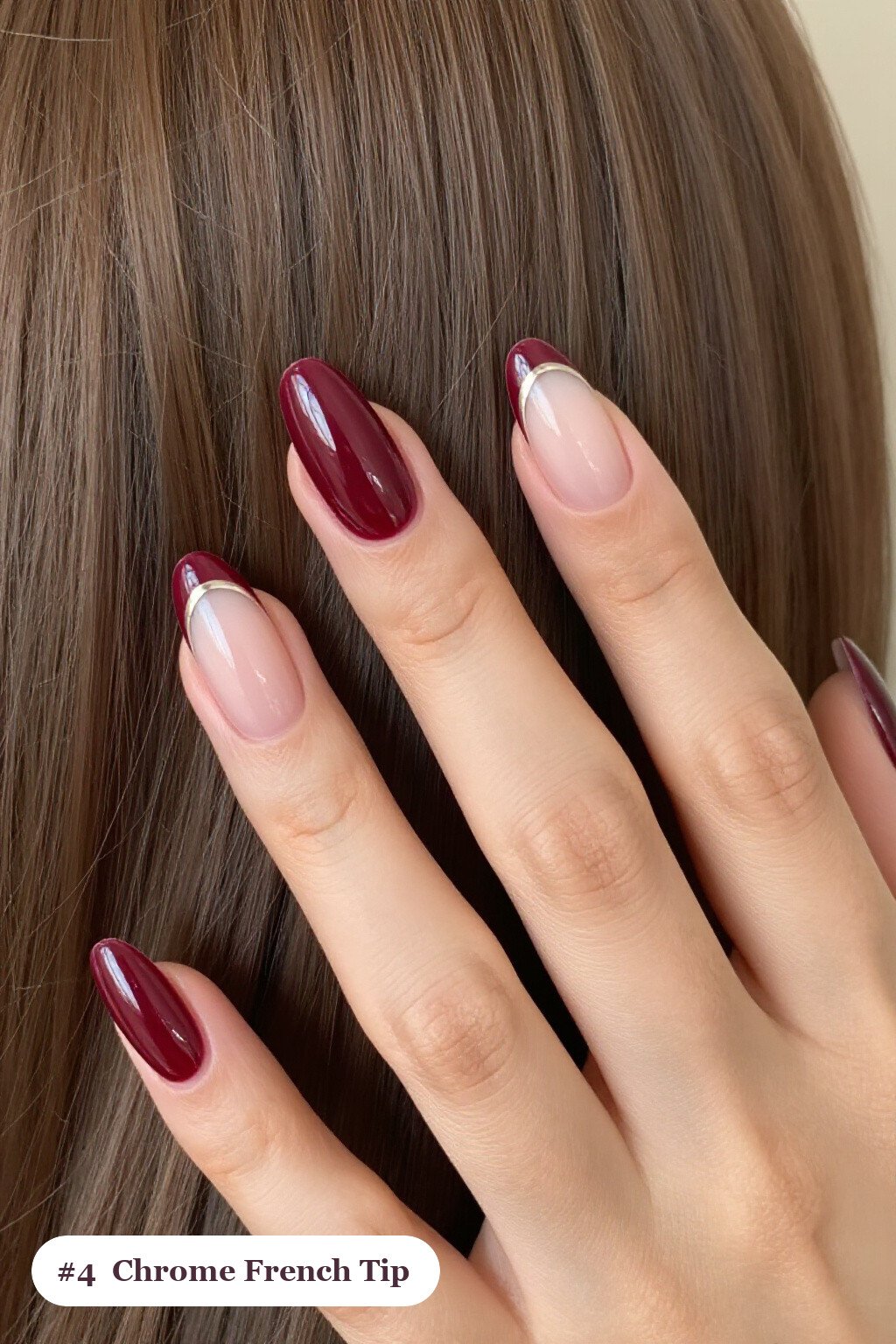 Burgundy Almond French Tips with Liquid Chrome Mirror Finish - colored french tip almond nails Burgundy Almond French Tips with Liquid Chrome Mirror Finish - colored french tip almond nails