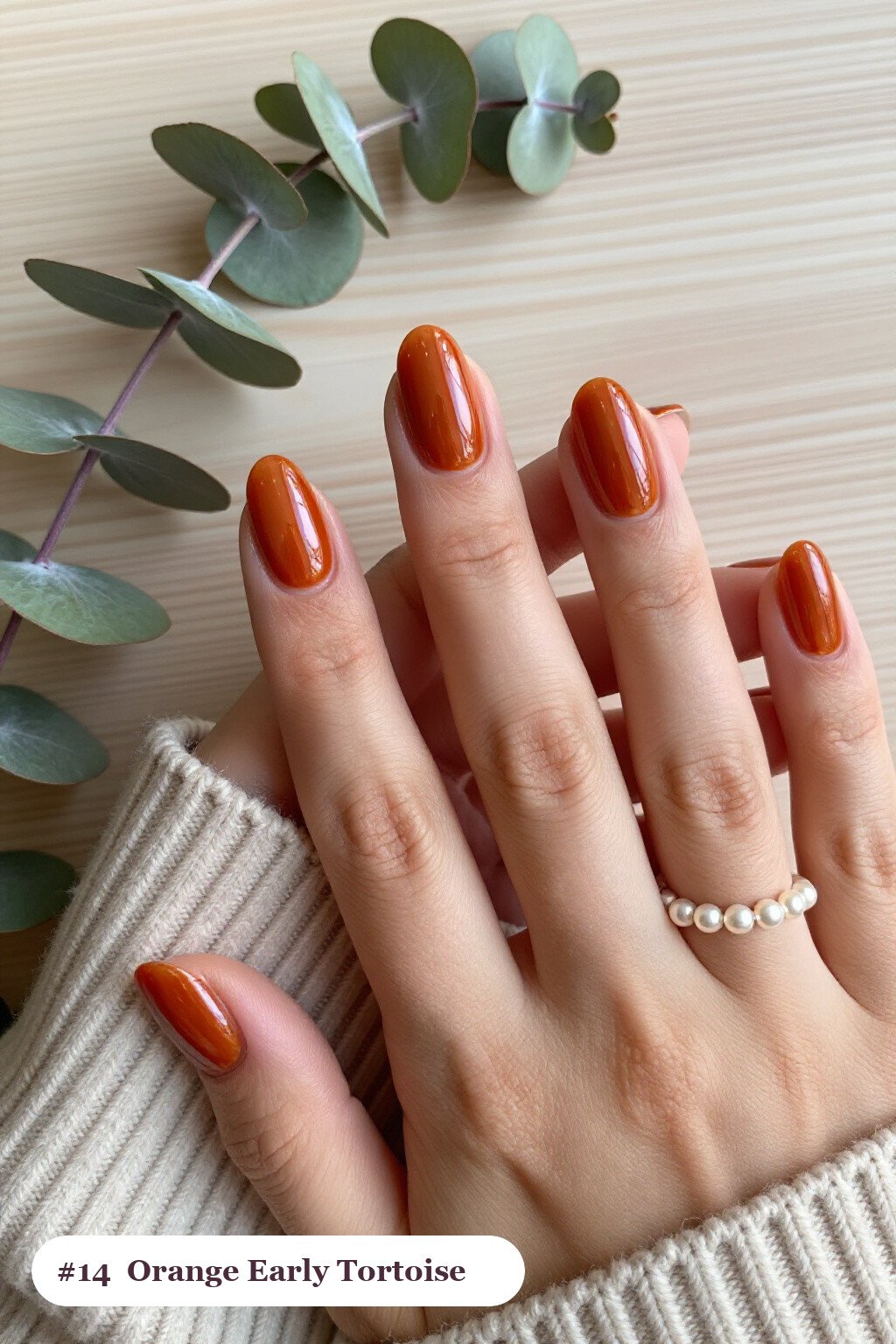 Medium coffin burnt orange early nails with glossy amber tortoiseshell on two accent nails, perfect for fall - early fall nail designs
