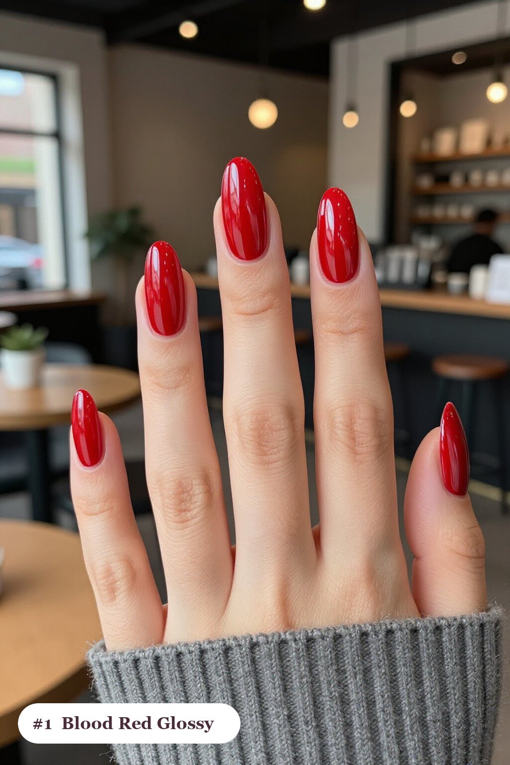 Easy Halloween Nail Idea: Blood‑Red Mirror‑Gloss Coffin Nails - easy halloween nail ideas