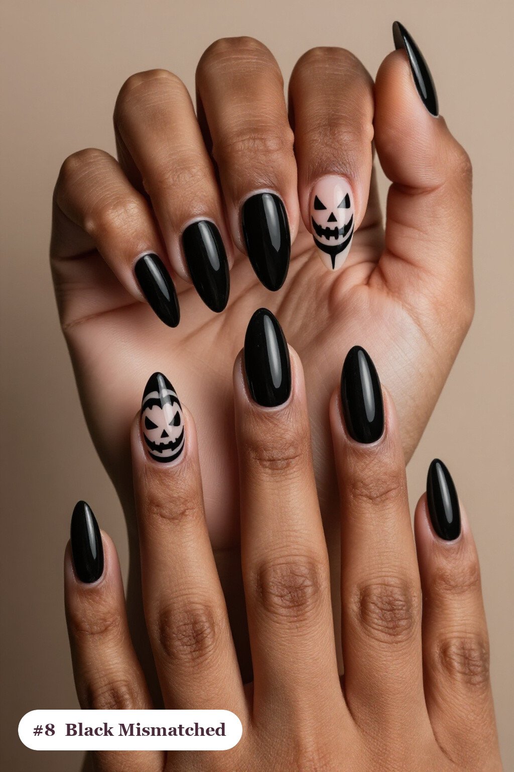 Mismatched Black Ballerina Nails with Cohesive Dark Color Story - easy halloween nail ideas