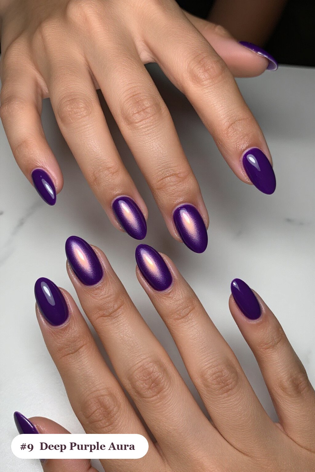 Deep Purple Coffin Nails Airbrushed with a Central Glowing Aura - easy halloween nail ideas