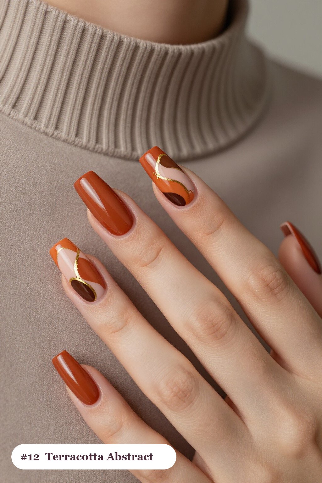 Terracotta Square Nails with Abstract Color Blobs and Gold Accents - easy thanksgiving nail designs Terracotta Square Nails with Abstract Color Blobs and Gold Accents - easy thanksgiving nail designs