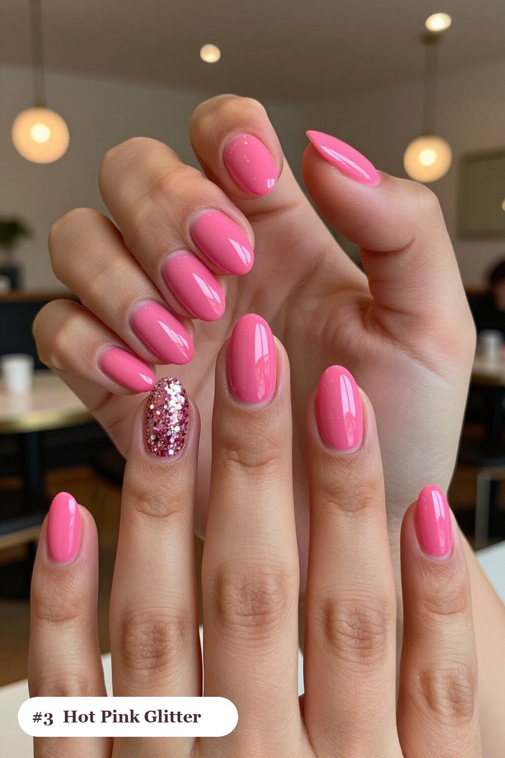 Hot Pink Oval Nails with Sparkling Gradient Glitter: Easy Thanksgiving Nail Design - easy thanksgiving nail designs Hot Pink Oval Nails with Sparkling Gradient Glitter: Easy Thanksgiving Nail Design - easy thanksgiving nail designs