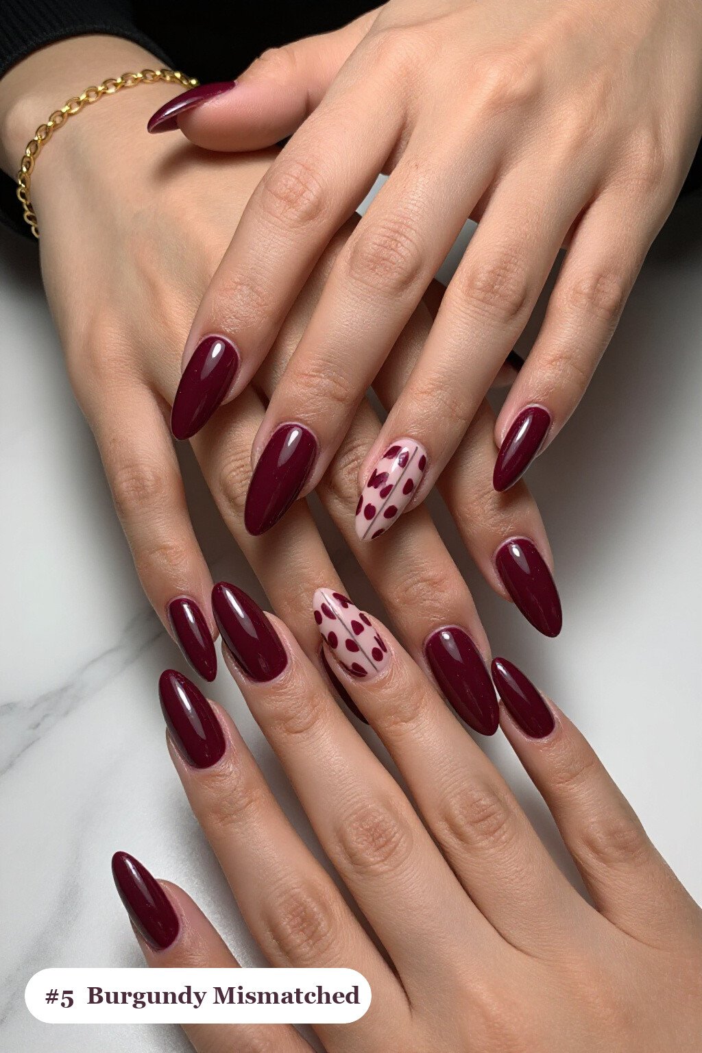 Burgundy Ballerina Nails in a Mismatched Pattern Set - easy thanksgiving nail designs Burgundy Ballerina Nails in a Mismatched Pattern Set - easy thanksgiving nail designs