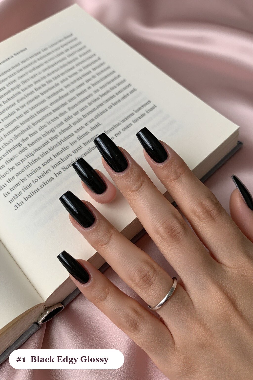 Sleek Long Square Black Nails with Mirror‑Glossy Full‑Colour Finish - edgy halloween nail ideas