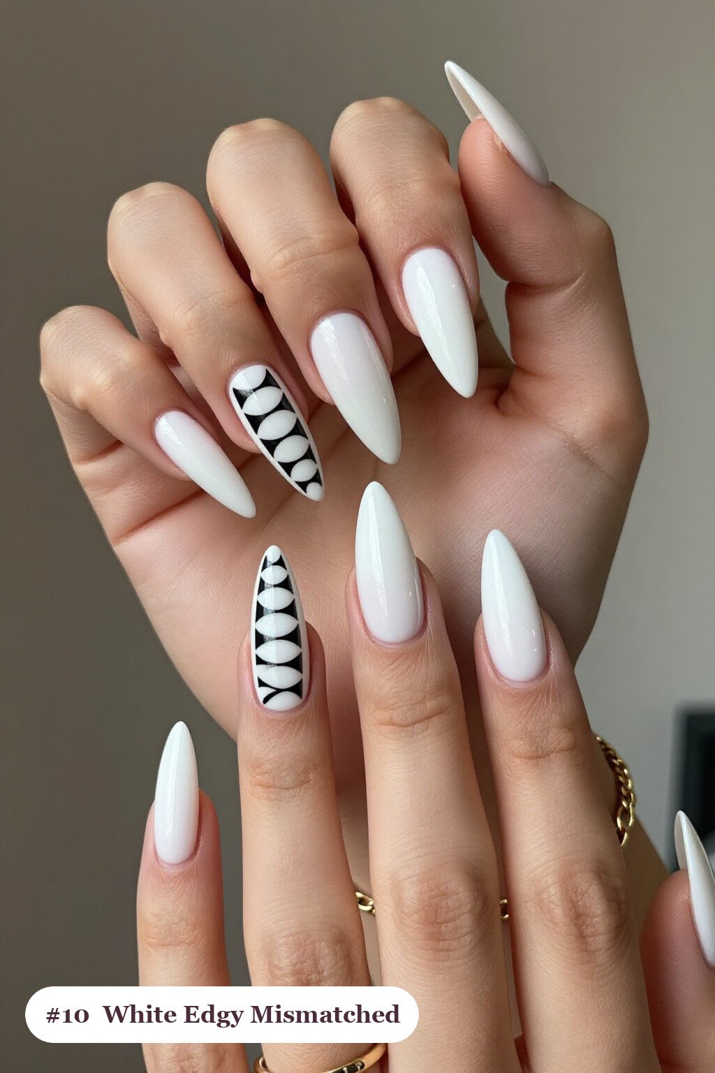 Long Stiletto Bone White Mismatched Set with Different Patterns in One Colour Story: How to Make It Last Longer - edgy halloween nail ideas