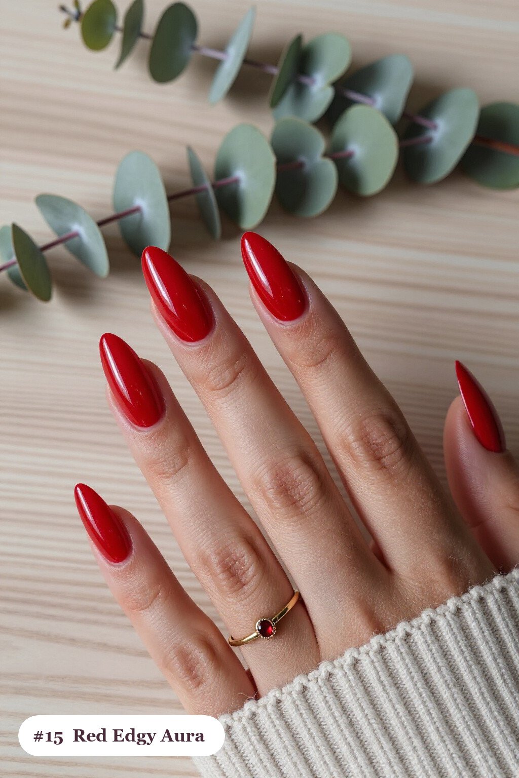 Long Almond Blood Red Nails with Glowing Airbrushed Aura Center - edgy halloween nail ideas