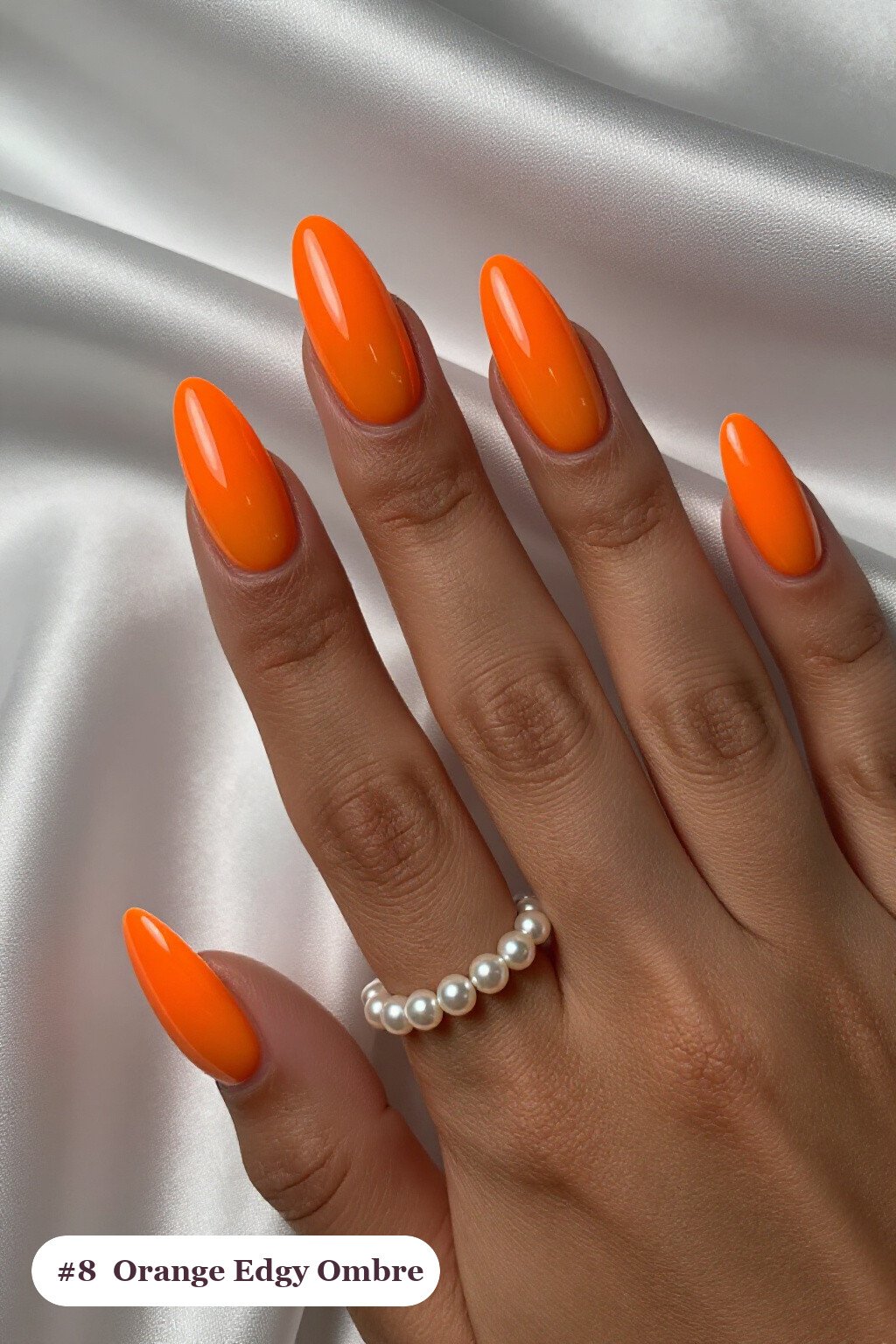 Long Coffin Orange Nails with Vivid Two‑Colour Ombre Melt - edgy halloween nail ideas