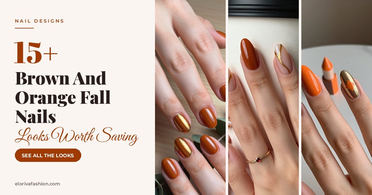 Brown And Orange Fall Nails ideas