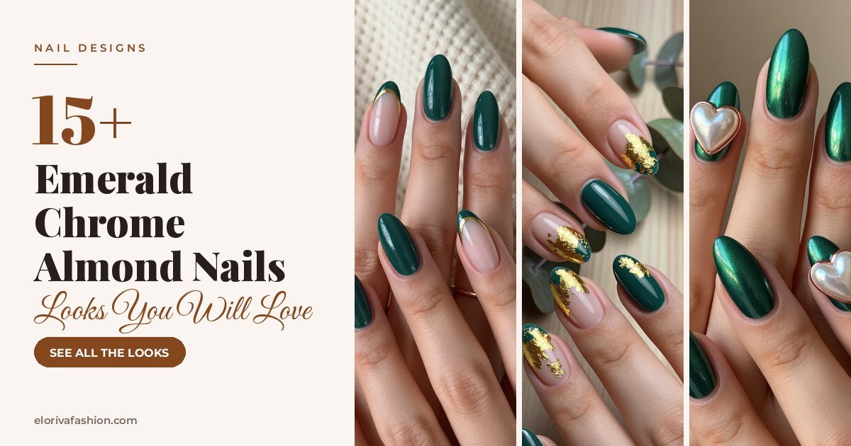 Emerald Chrome Almond Nails ideas