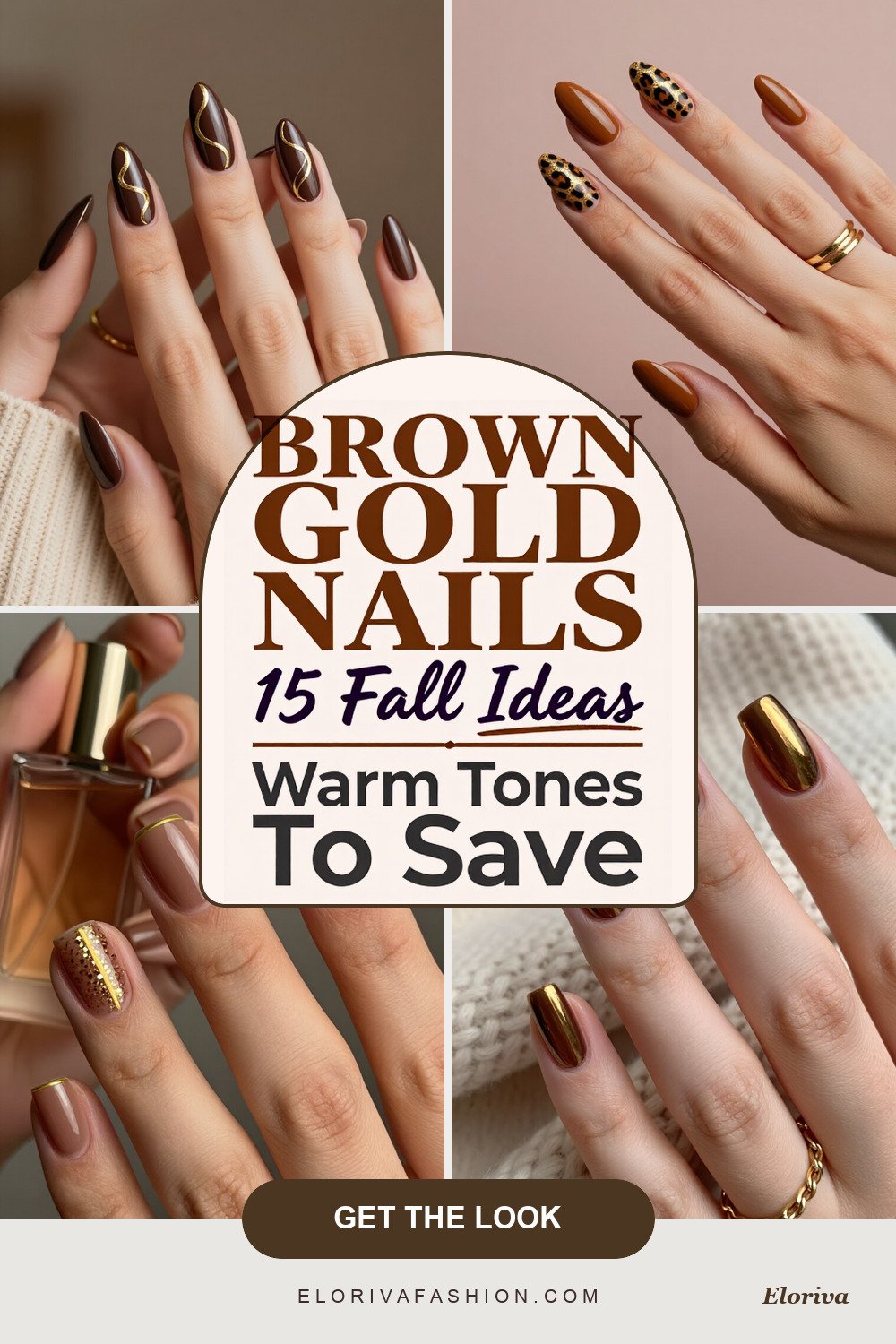 brown and gold fall nails ideas - save this pin