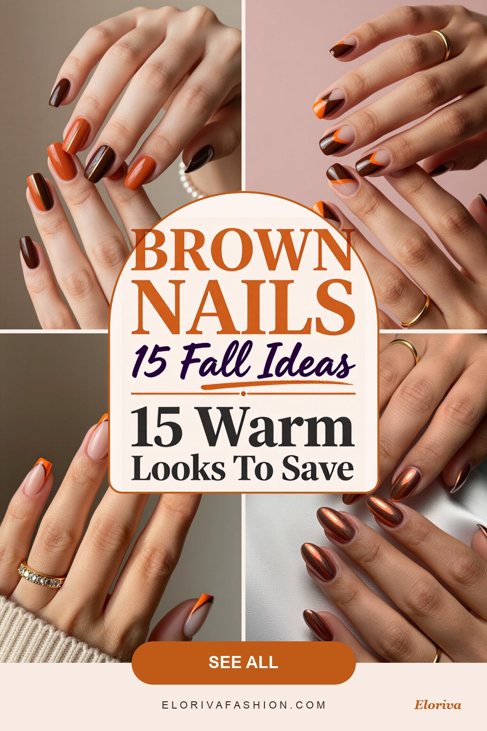 brown and orange fall nails ideas - save this pin
