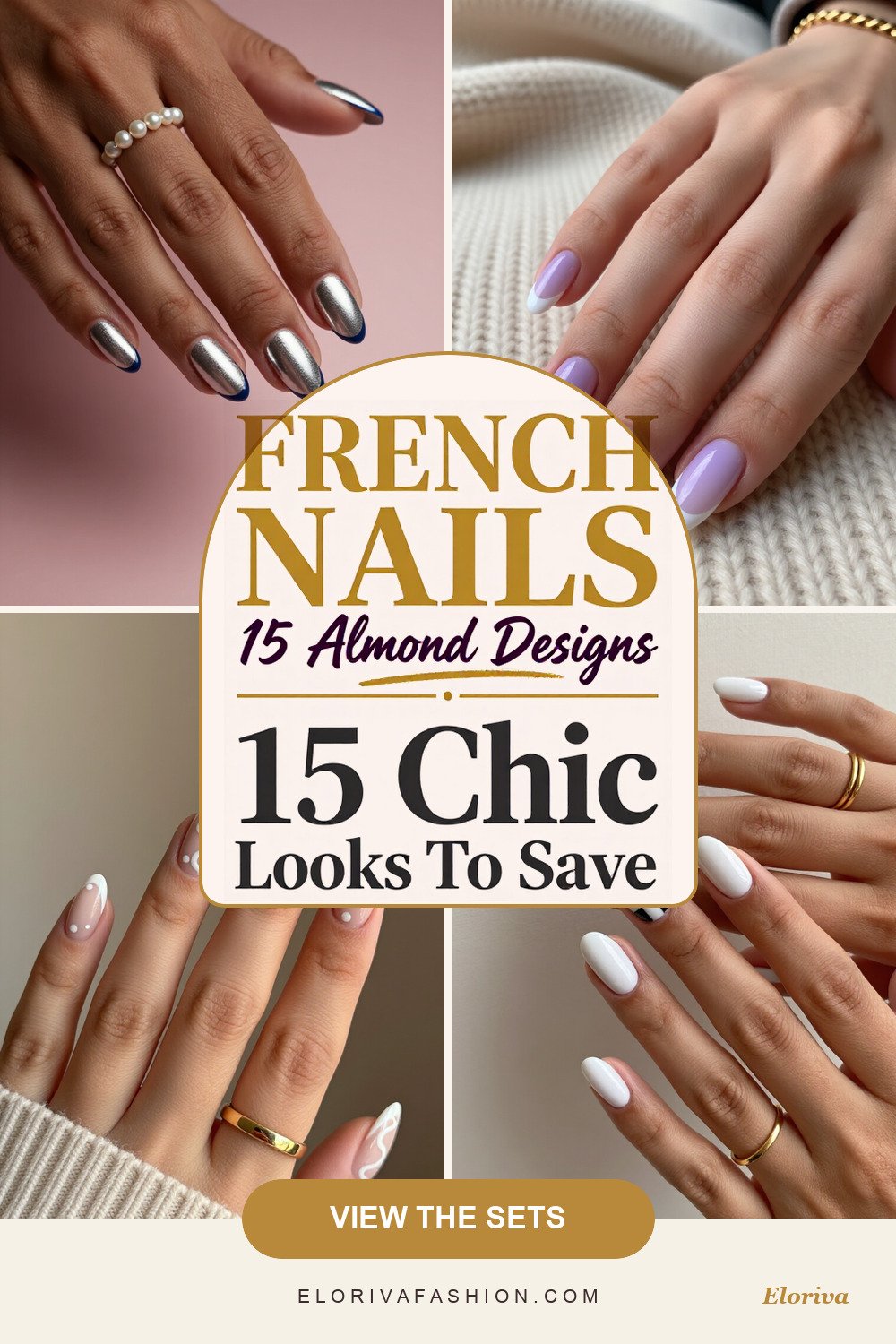french tip almond nails with design ideas - save this pin