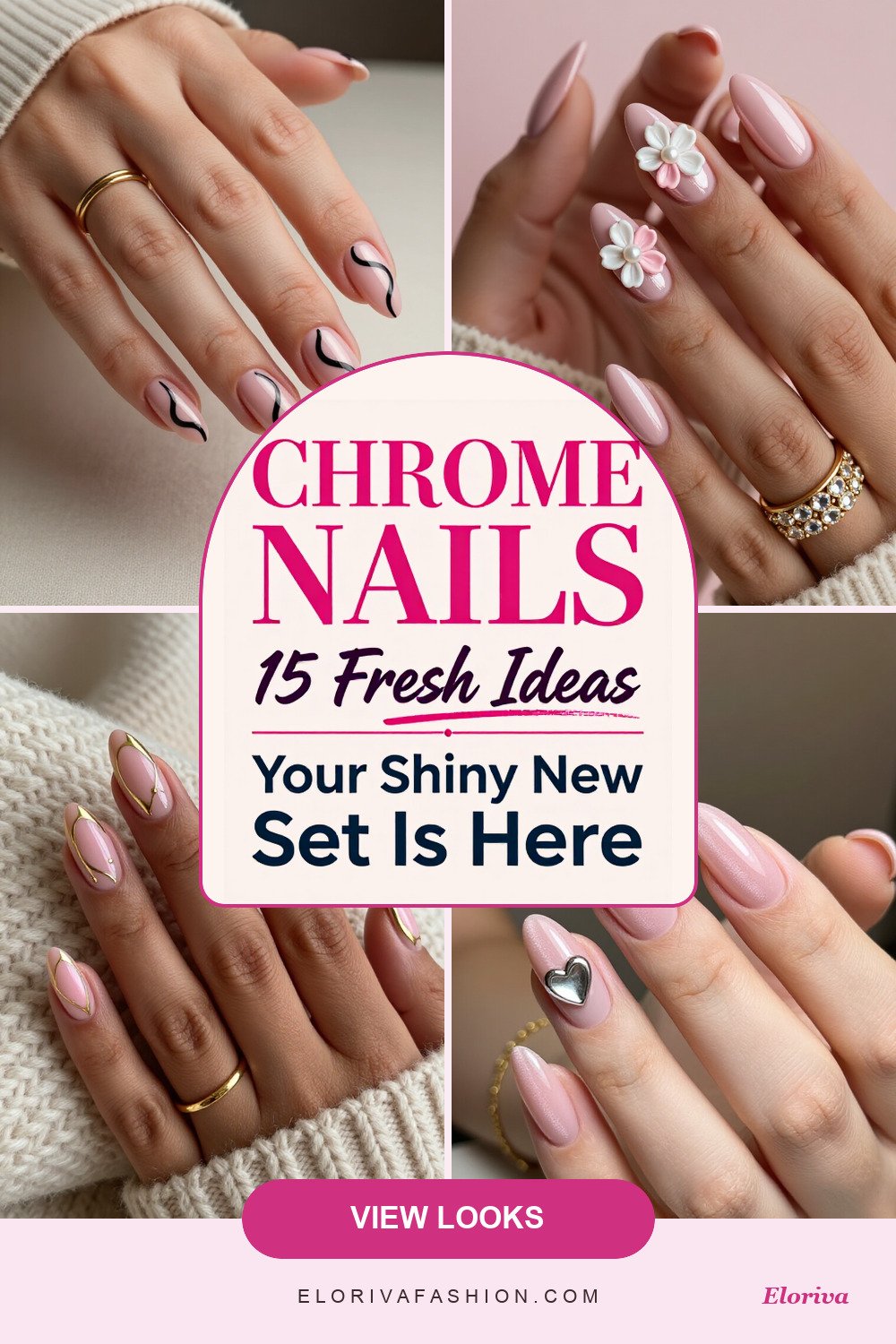 pink nails almond chrome ideas - save this pin