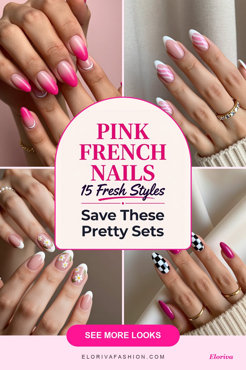 pink nails almond french tip ideas - save this pin
