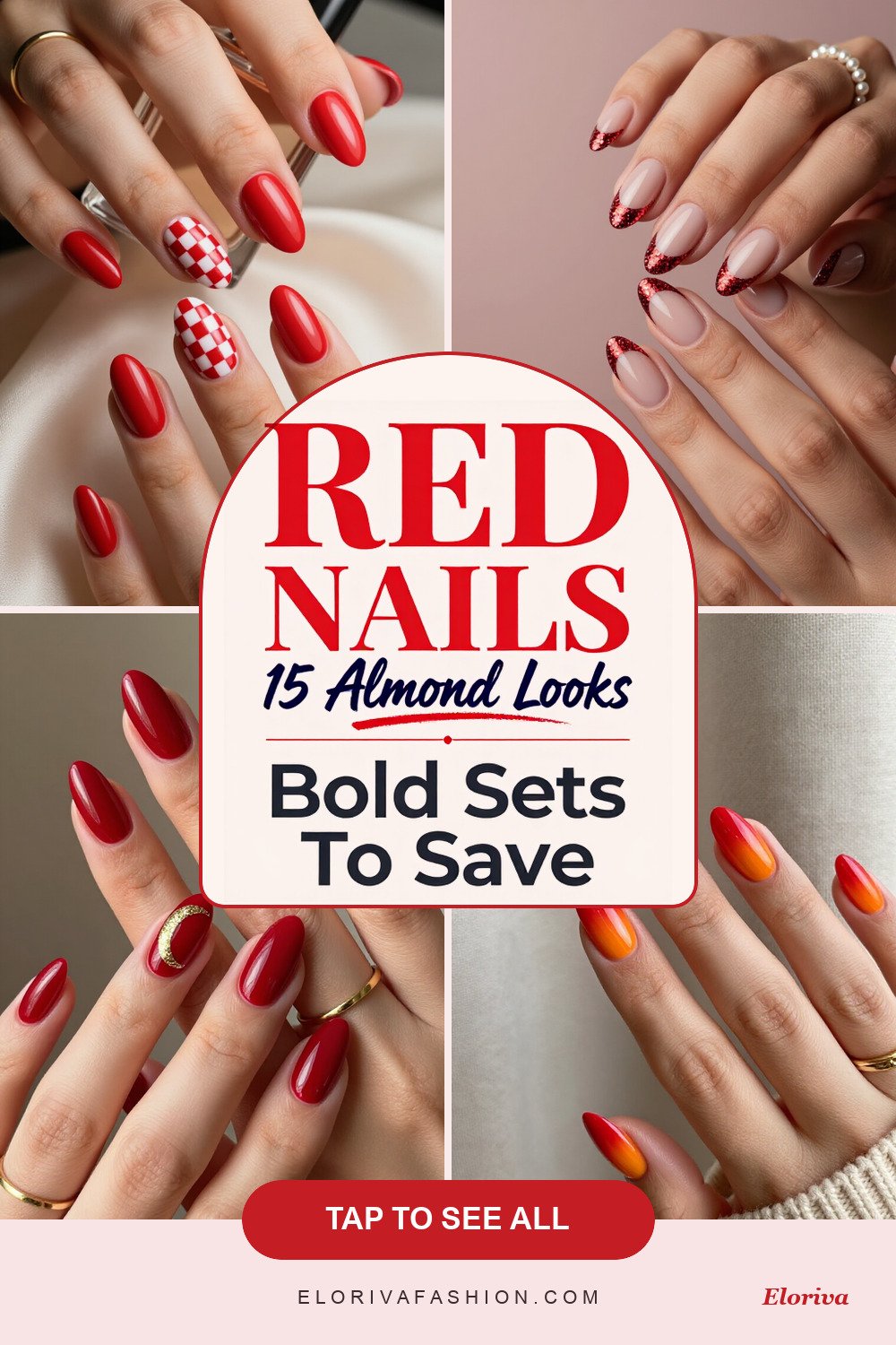 red nails almond ideas - save this pin