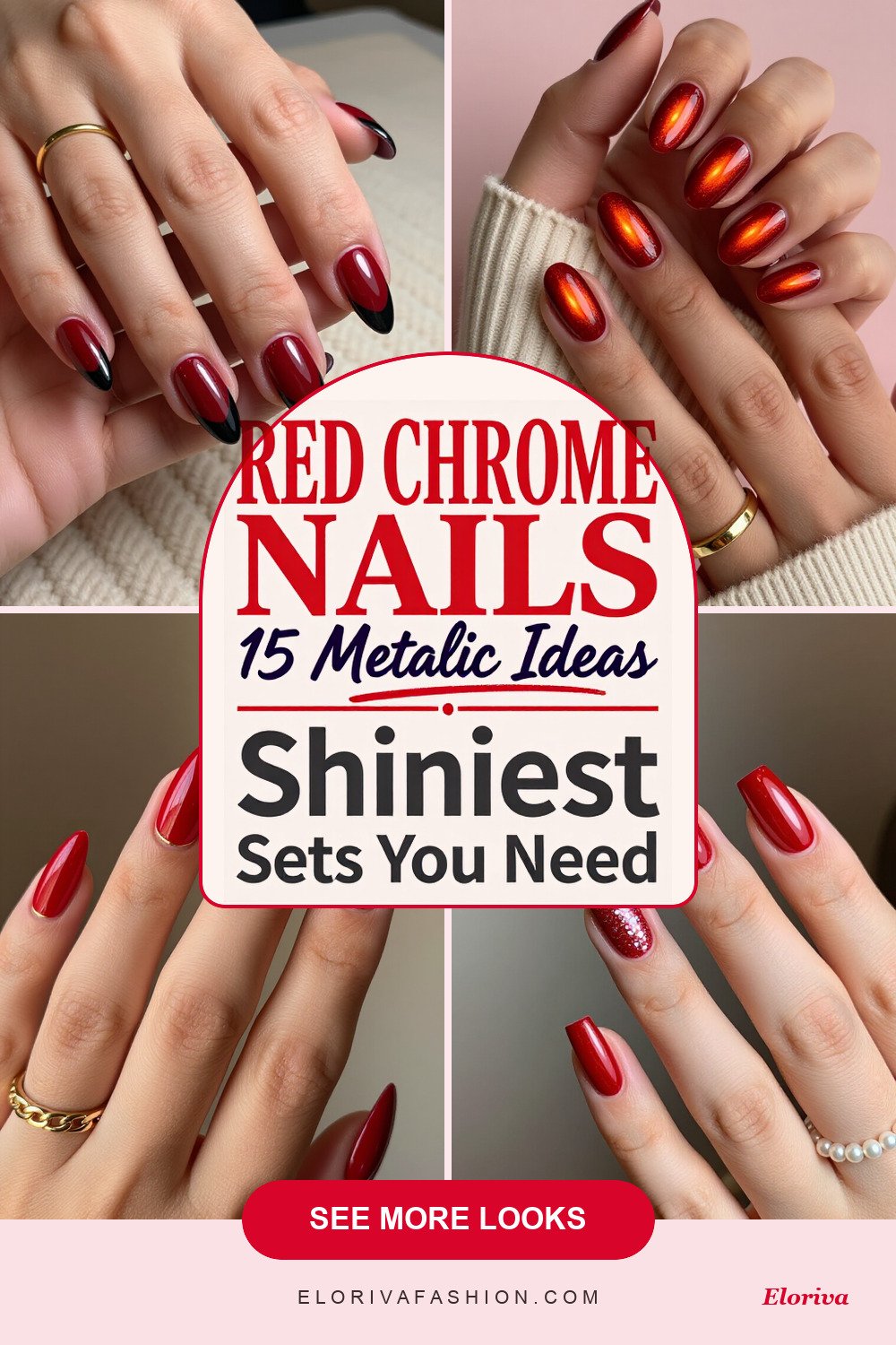 red nails with chrome ideas - save this pin