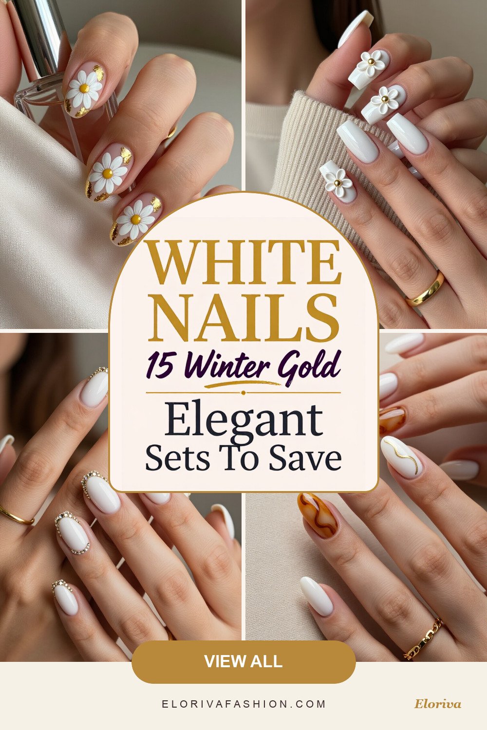 winter white and gold nails ideas - save this pin