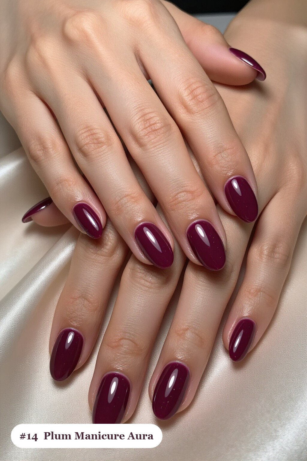 Deep Plum Medium Oval Nails with Airbrushed Glowing Aura - fall manicure ideas
