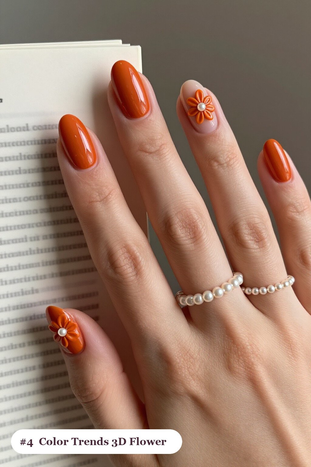 Medium Coffin Burnt Orange Nails with Raised 3D Flowers: Best Shades for Every Season - fall nail color trends