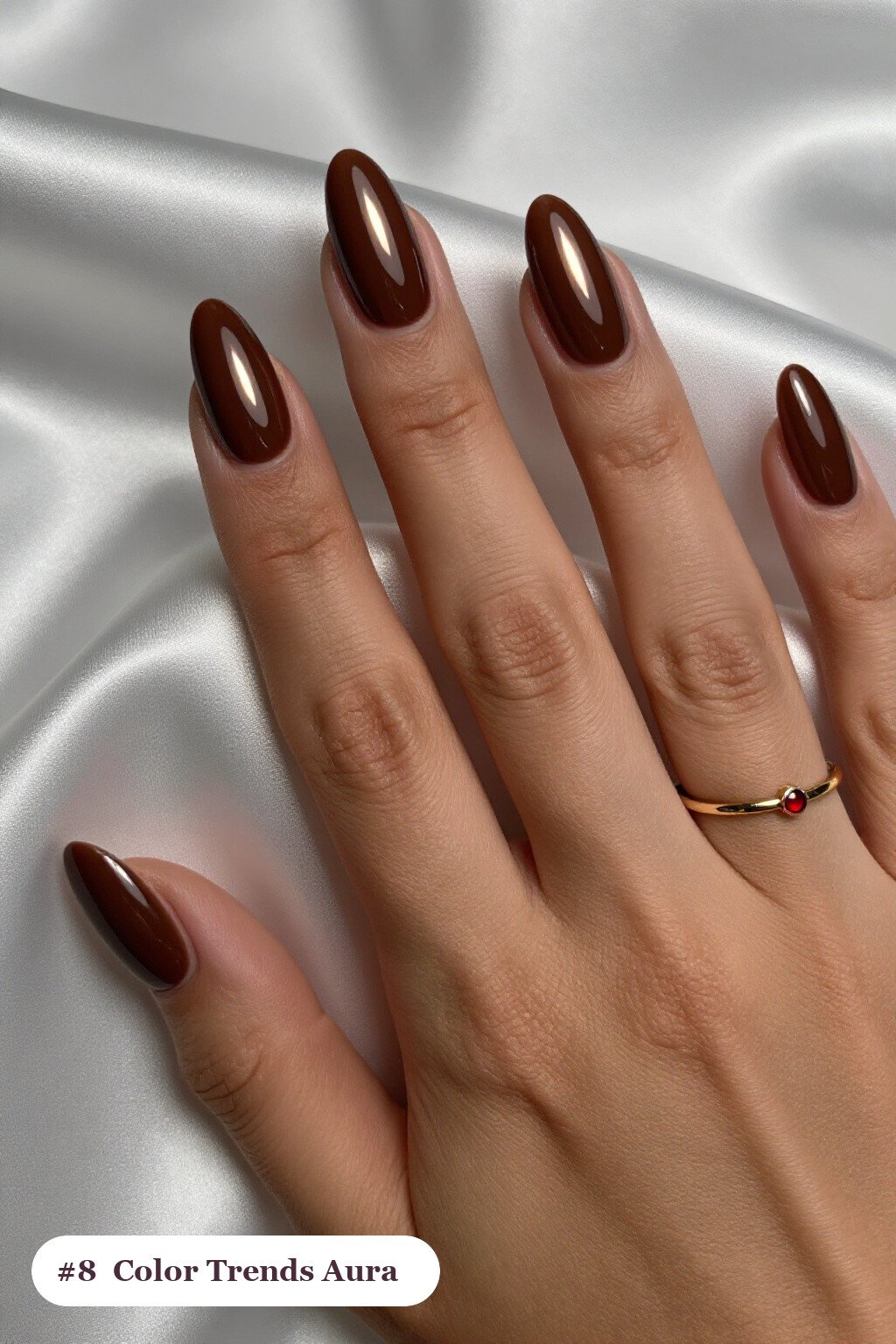 Long Ballerina Chocolate Brown Nails with Glowing Airbrushed Aura - fall nail color trends