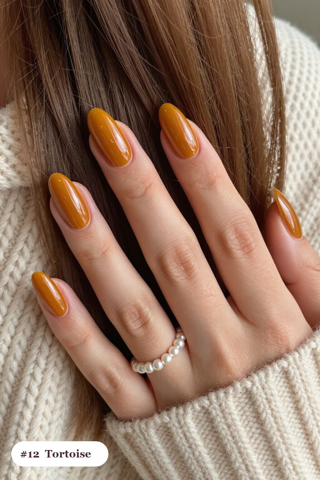 Long coffin mustard colors nails with glossy amber tortoiseshell on two accent nails, perfect for fall - fall nail colors