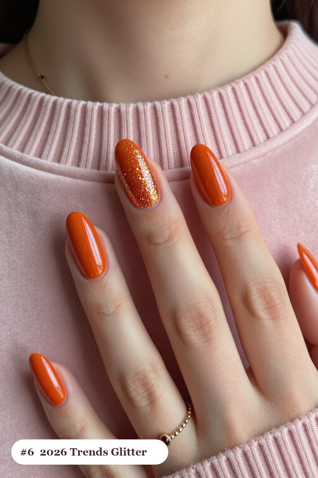 Burnt Orange Coffin Nails with Sparkling Glitter Gradient from Cuticle - fall nails 2026 trends