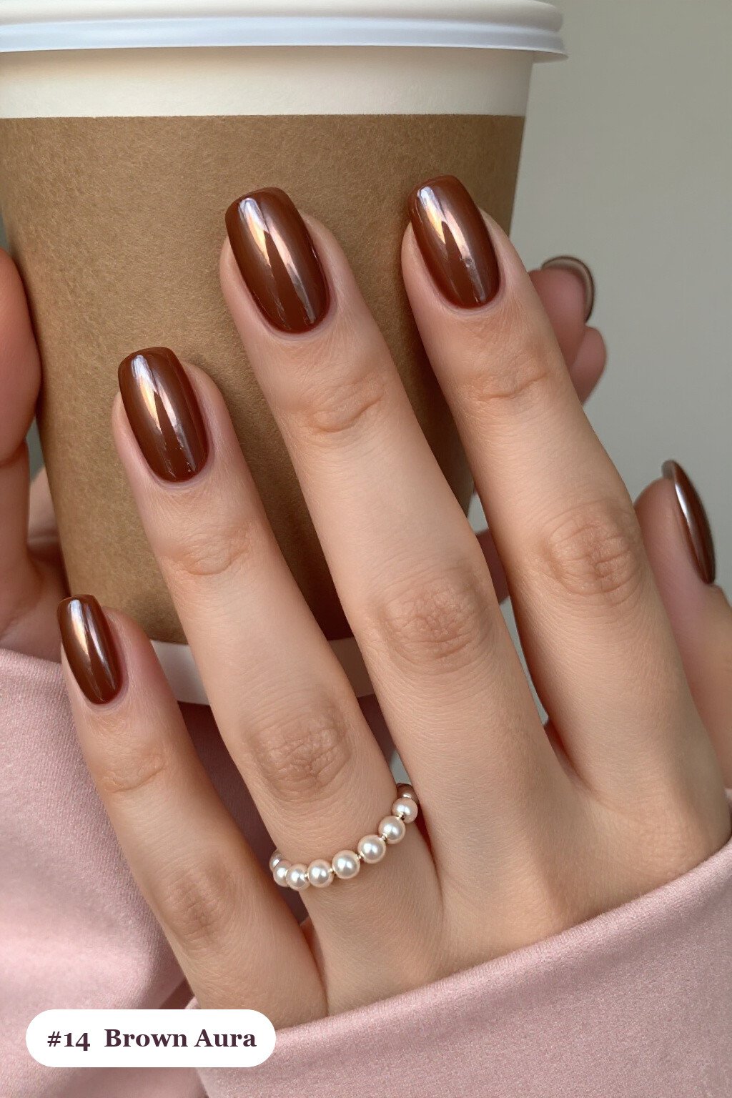 Airbrushed Aura Center on Oval Brown Nails for Modern Fall - fall nails brown