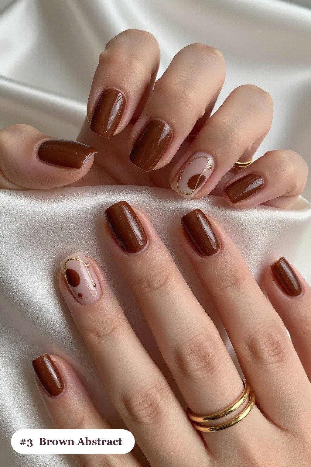 Fall Nails Brown Design: Abstract Blob Art on Medium Square Nails - fall nails brown