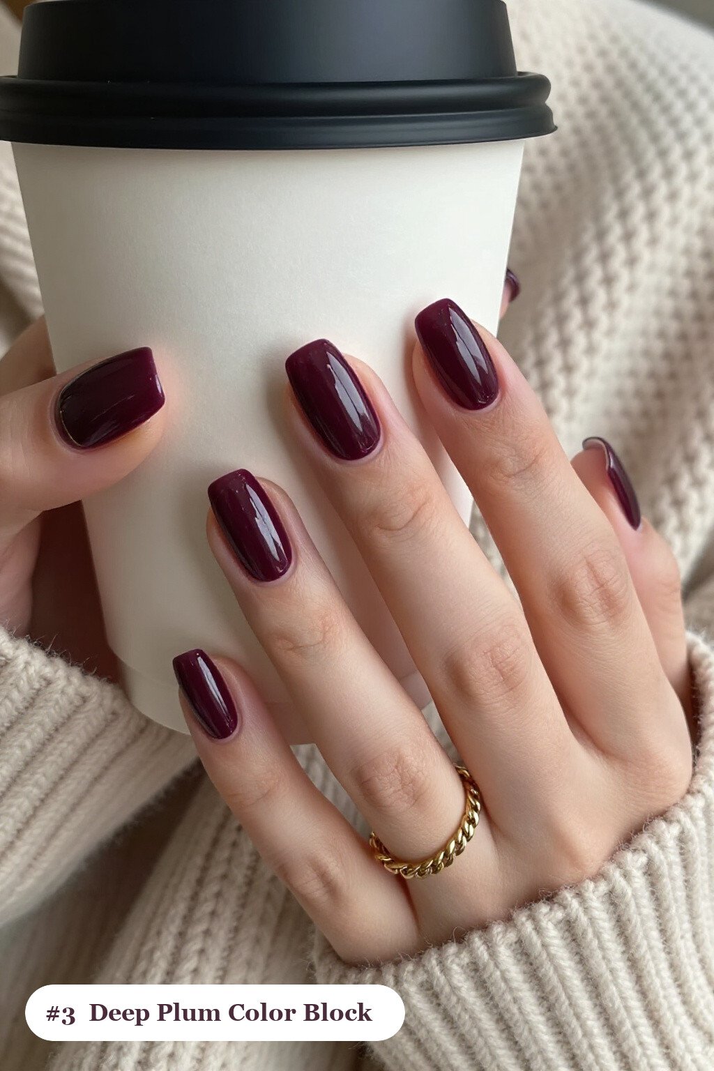 Deep Plum Diagonal Colour‑Block Coffin Nails Split by Thin Gold Line - fall nails coffin