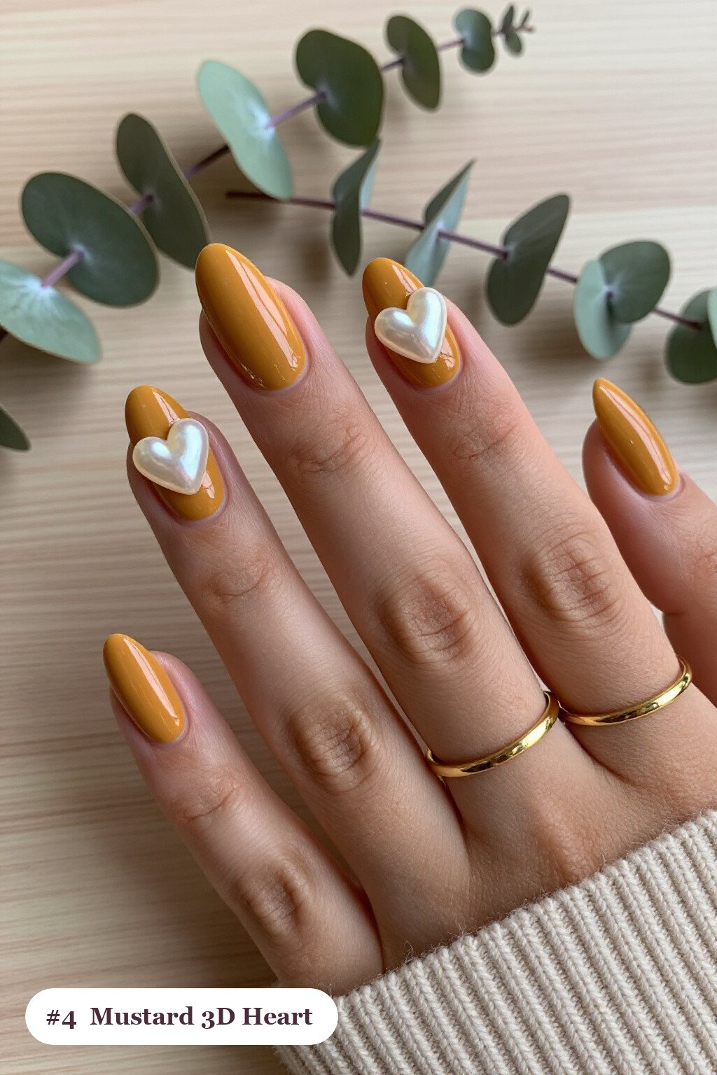 Fall Nails Coffin: Mustard 3D Hearts & Pearls for Cozy Vibes - fall nails coffin