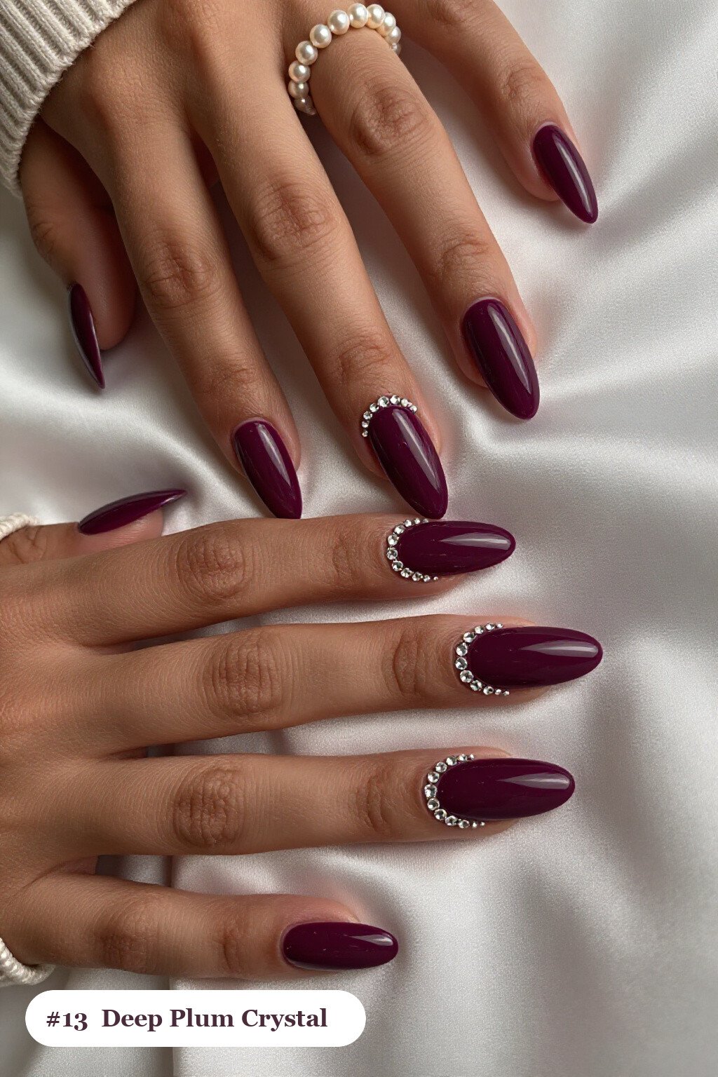Long Ballerina Deep Plum Rhinestone Cuticle Nails – Glimmering Halloween Glam - fall nails halloween