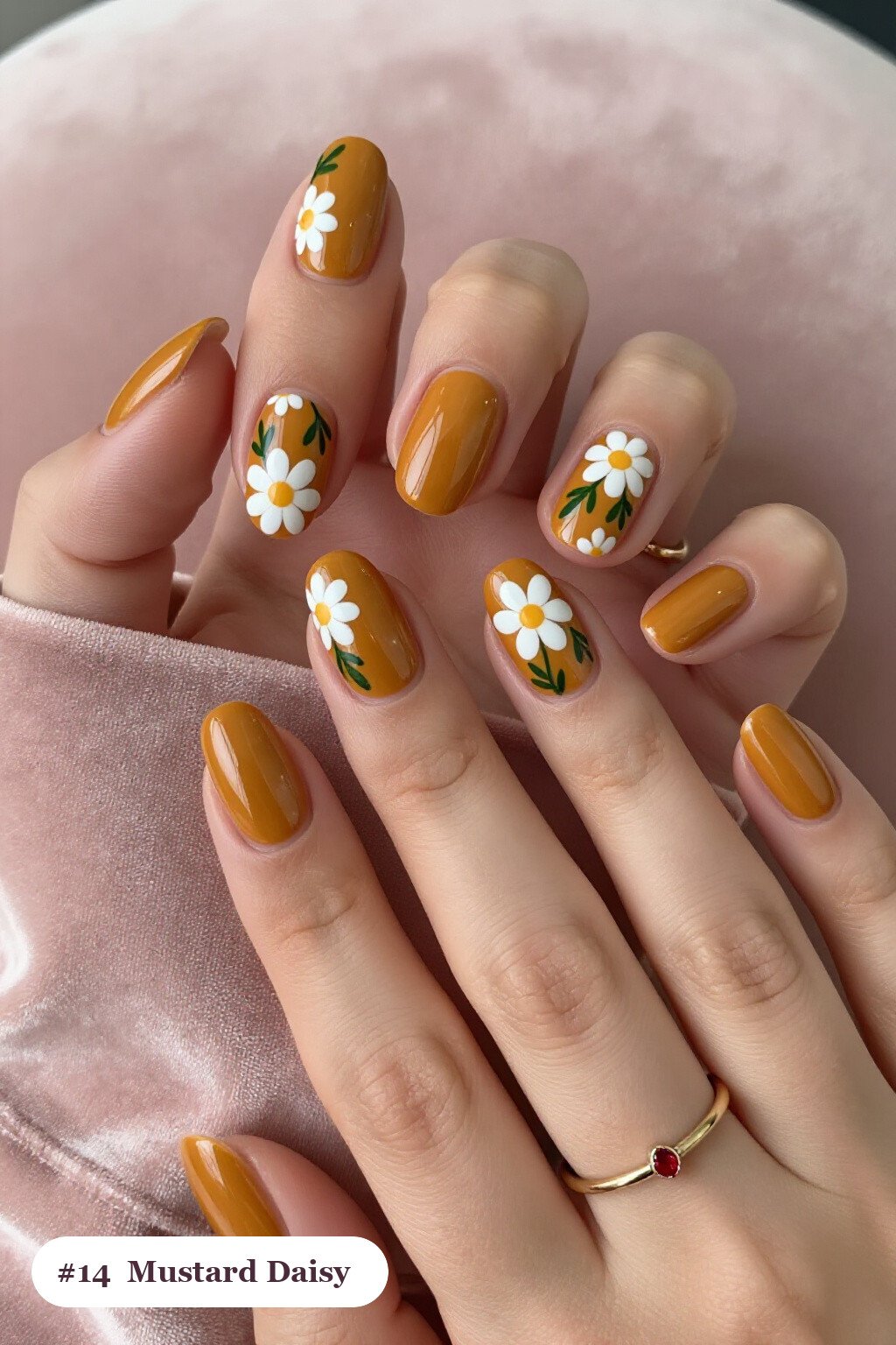 Medium Coffin Mustard Daisies and Leaves Nails – Floral Fall Flair - fall nails halloween