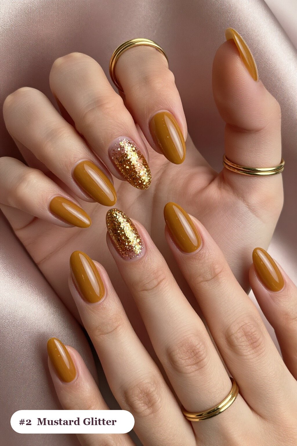 Medium Almond Mustard Glitter Gradient Nails for Fall Nails Halloween Vibes - fall nails halloween