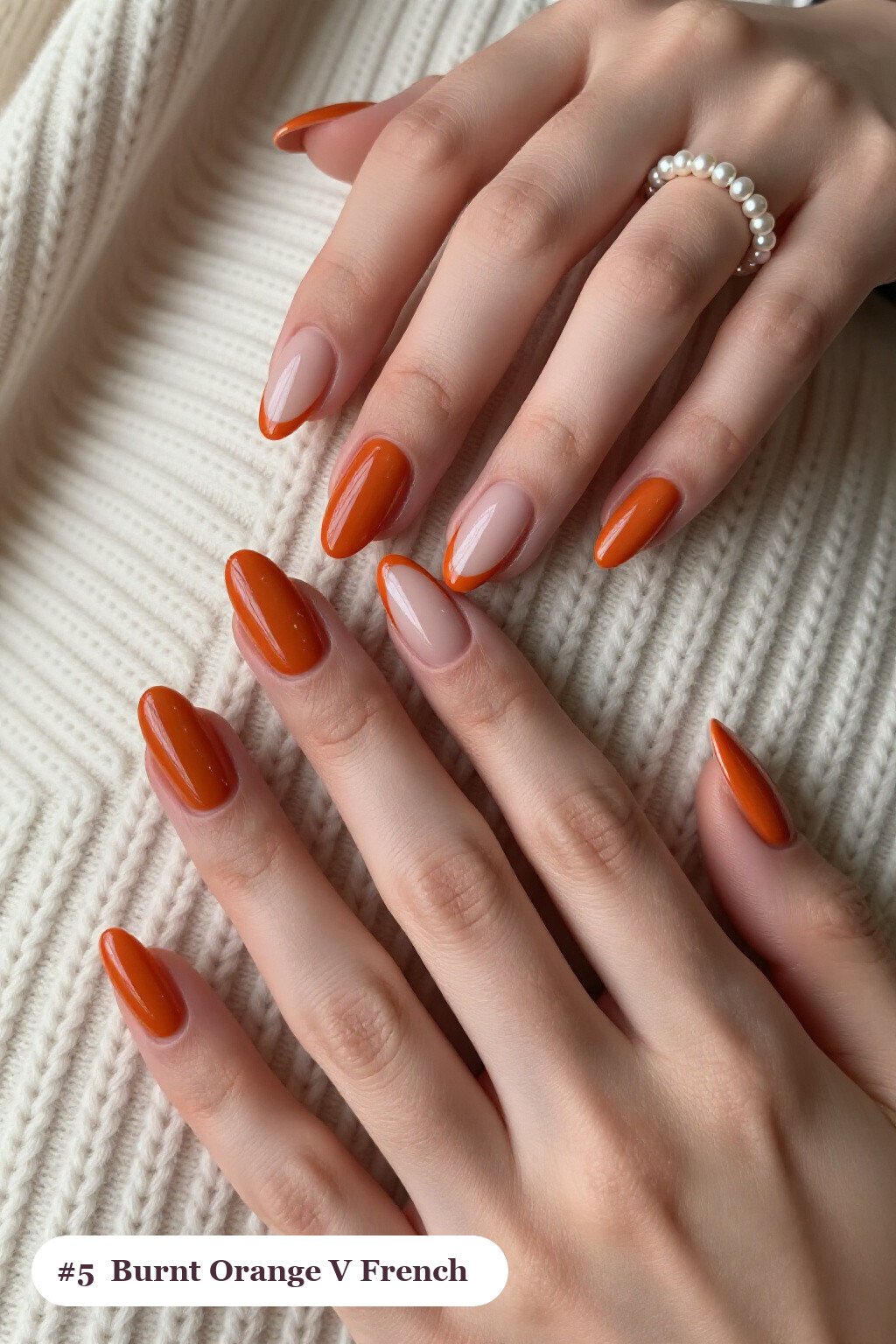 Long Coffin Burnt Orange V‑French Tips: Perfect Fall Nails Halloween Look - fall nails halloween