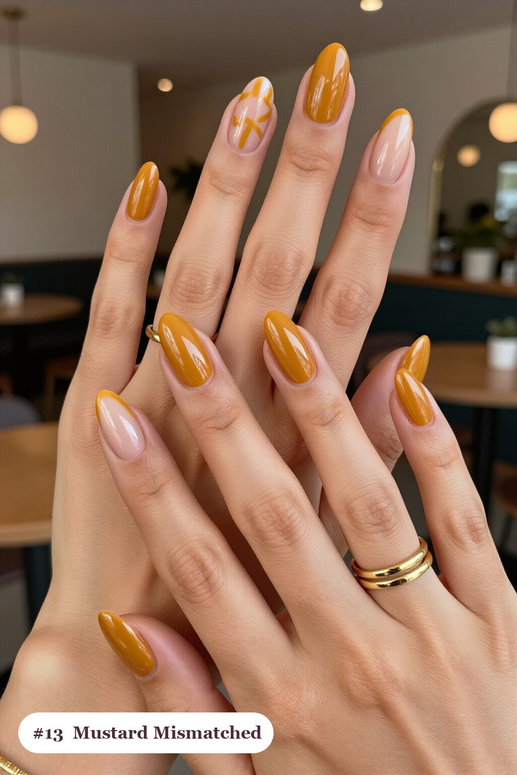Long Ballerina Mustard Nails in a Playful Mismatched Set - fall nails ideas autumn