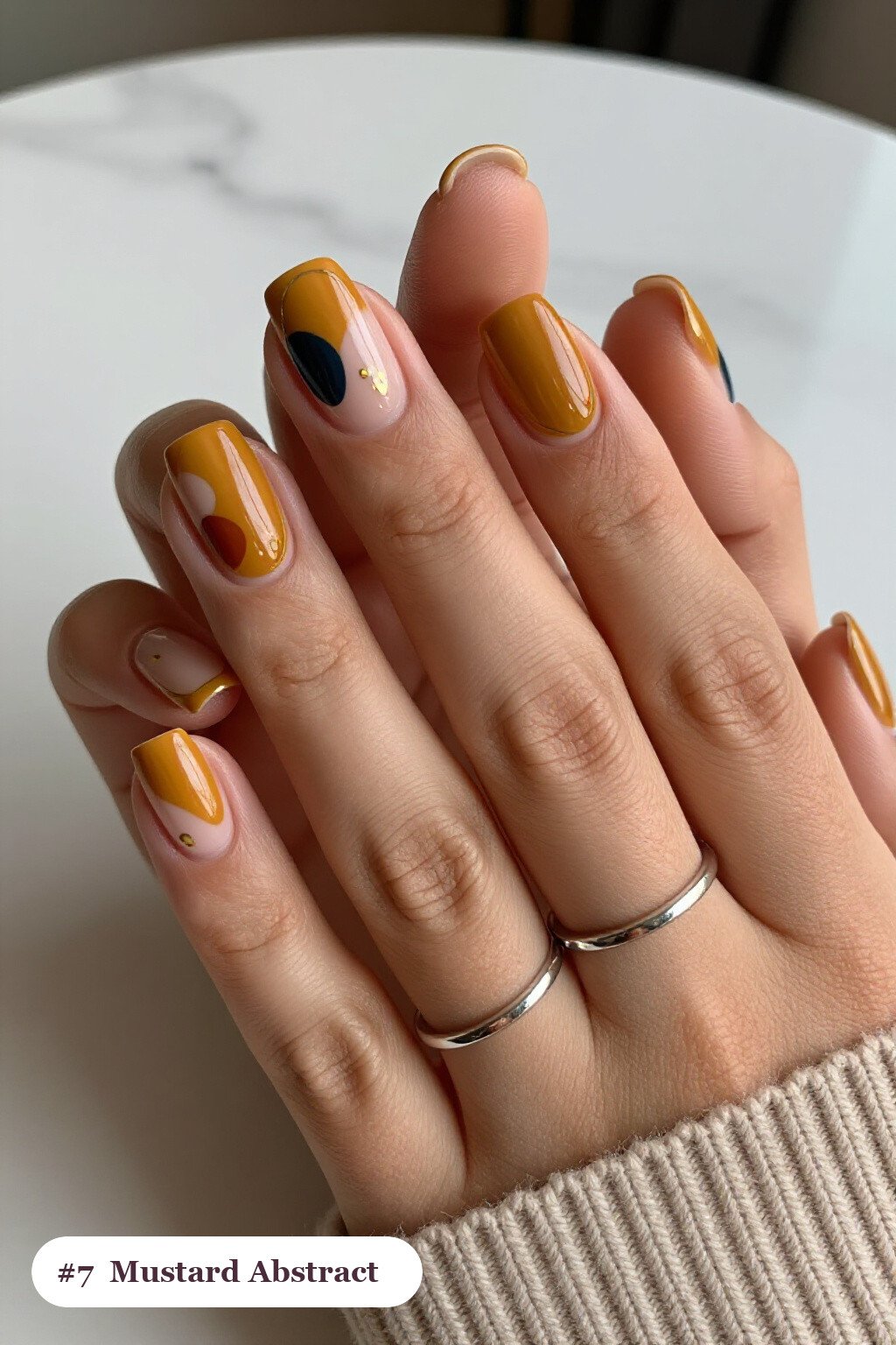 Short Square Mustard Abstract Art Nails: On Short Nails - fall nails ideas autumn