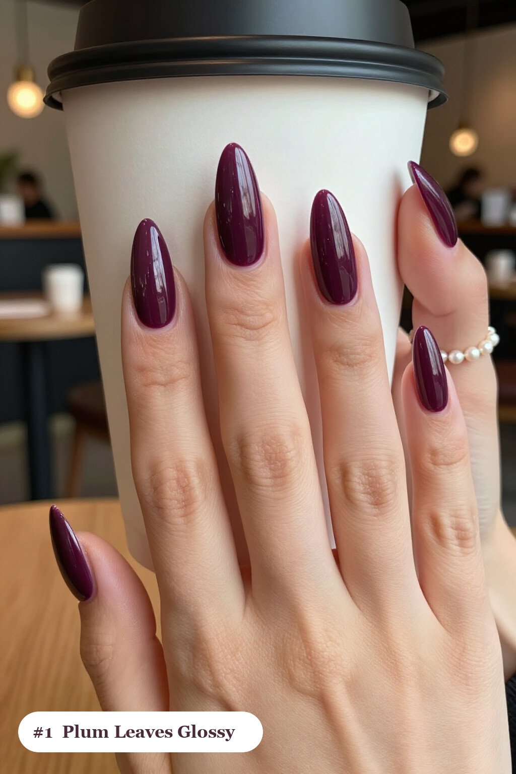 Fall Nails Leaves: Deep Plum Stiletto with Mirror‑Glossy Leaf Pattern – Show‑Stopper - fall nails leaves