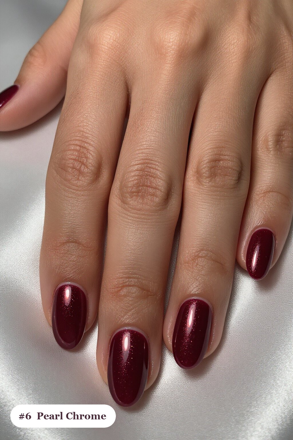 Fall Nails Leaves: Burgundy Coffin with Pearl Chrome Iridescent Leaf Sheen - fall nails leaves